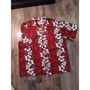 VINTAGE KY's Shirt Mens XL Red White Floral Button Up Hawaiian Camp USA‎